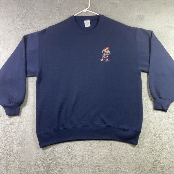 Vintage 90s Sweatshirt Adult Large Blue Embroidered TAZ Pullover USA Sweater - Picture 1 of 15